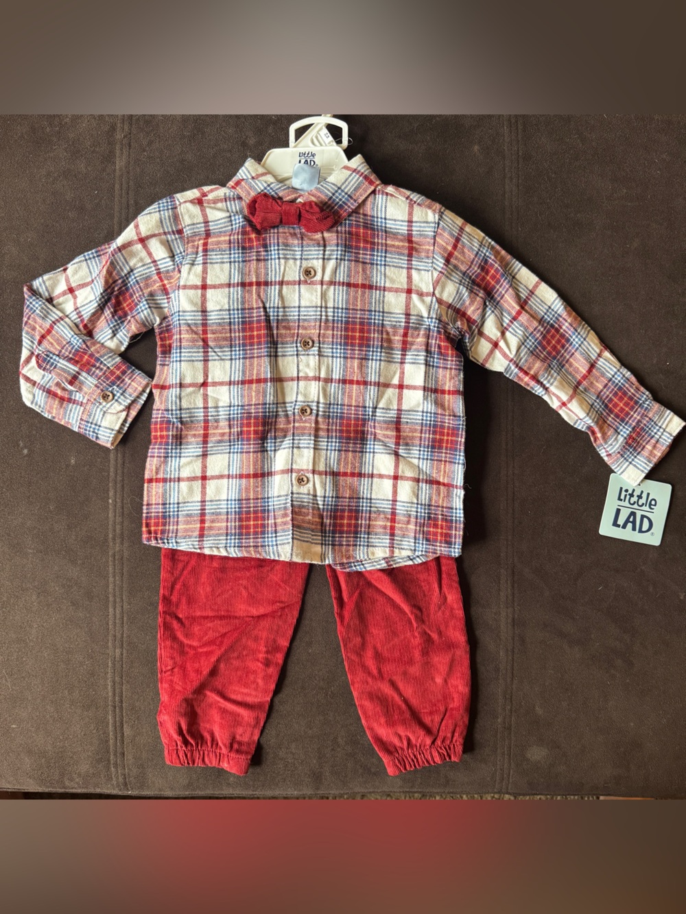 Little Lad Toddler Red Plaid and Corduroy Outfit